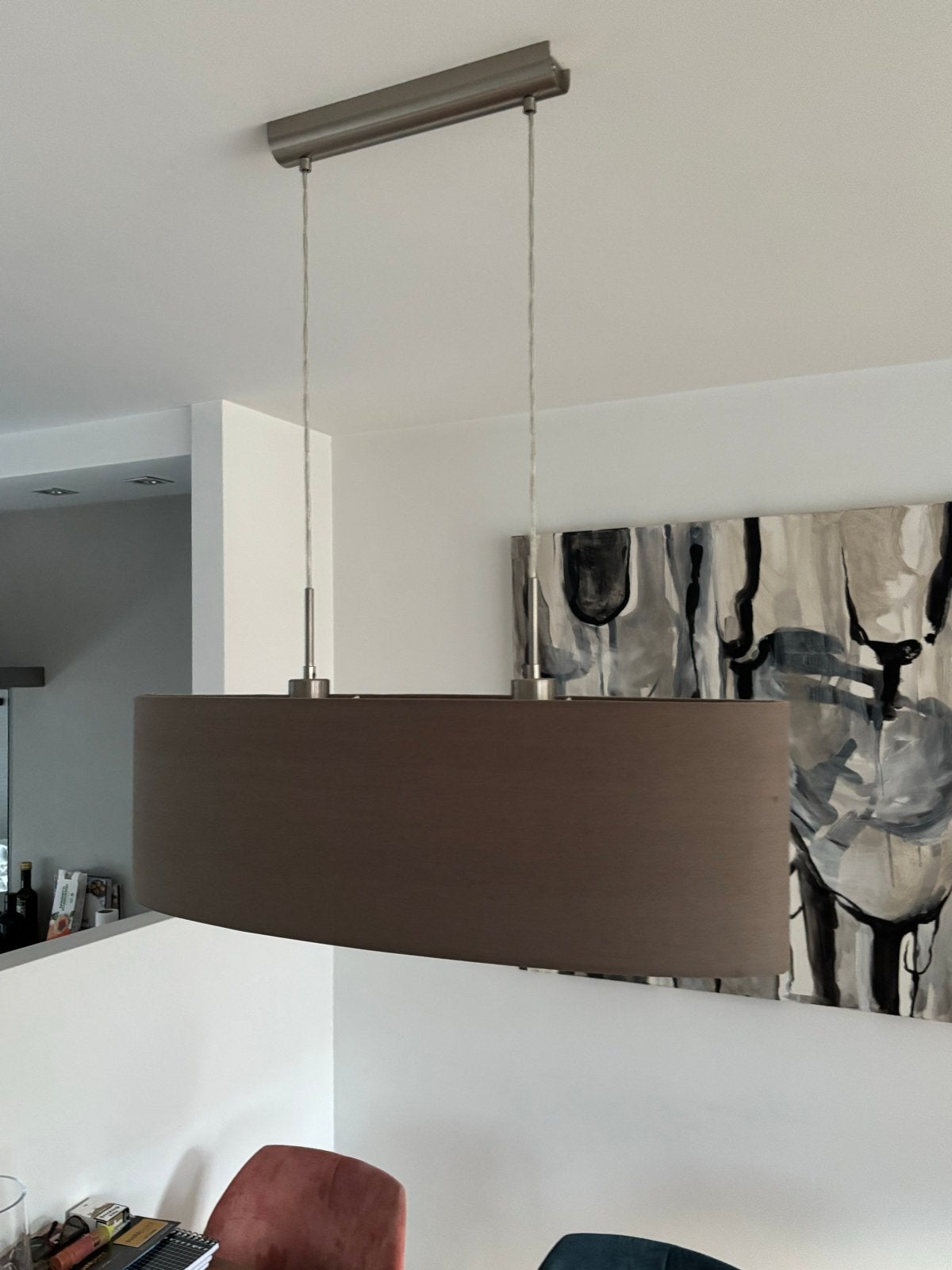 Moderne taupe/bruine hanglamp - 75 cm breed, Ophalen, Zo goed als nieuw, Textiel