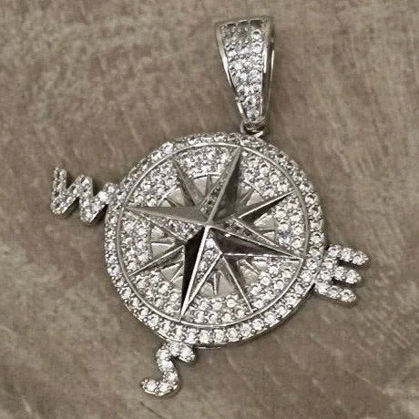 Diamanten herenketting hanger kompas / reizen /wereld mannen, Ophalen of Verzenden, Nieuw, Zilver, Zilver
