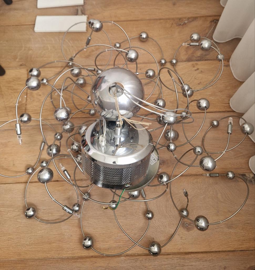 Vintage Hanglamp met Chrome Bollen en Draden, Ophalen, Gebruikt, 50 tot 75 cm, Metaal