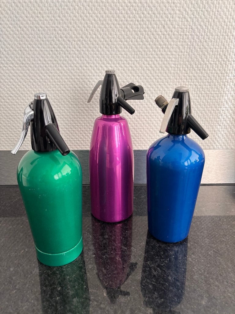 Vintage Sparklets Syphon sodafles – blauw, paars & groen., Ophalen of Verzenden