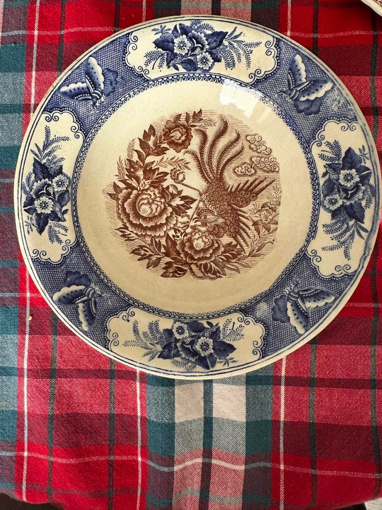 Antiek bord met blauw-bruin decor, W. Adams & Sons, Ophalen of Verzenden
