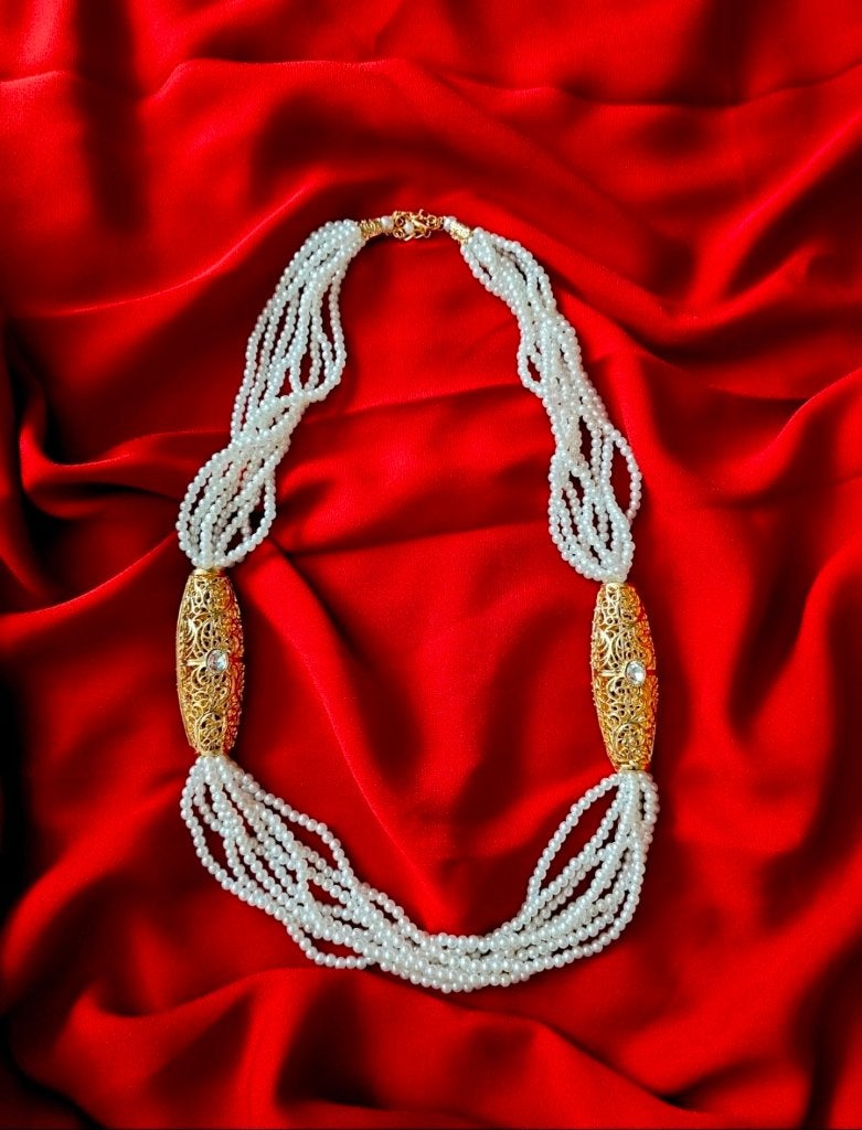 Nieuwe Marokkaanse ketting met parels en gouden accenten, Sieraden, Tassen en Uiterlijk, Overige materialen, Verzenden, Wit, Met strass