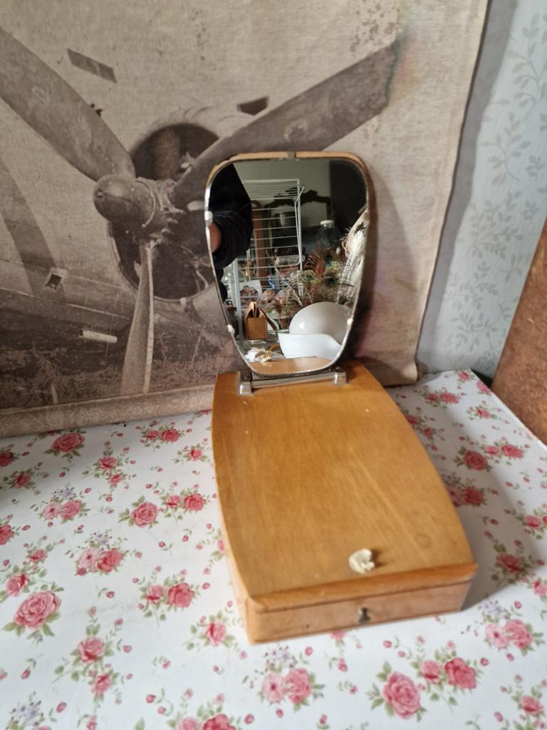 Vintage houten scheerkist met spiegel, Ophalen of Verzenden