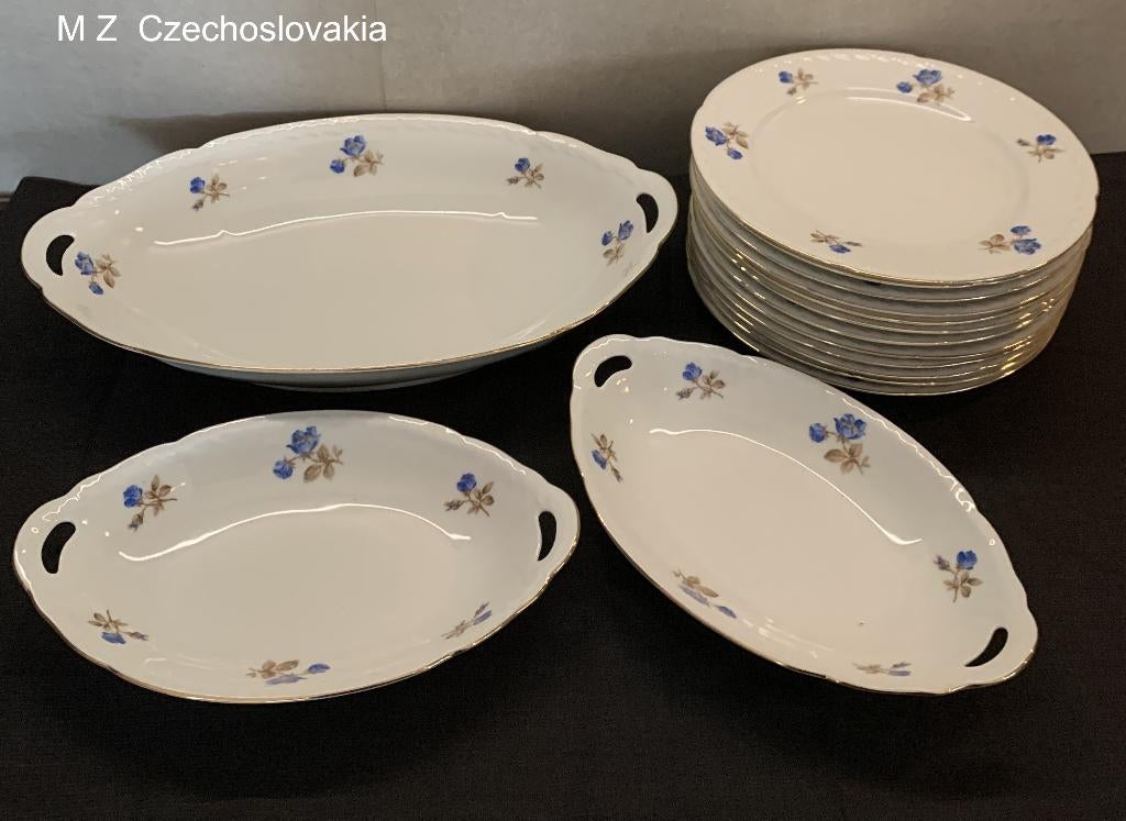 borden schaal schaaltjes antiek M Z Czechoslovakia blauw wit, Antiek en Kunst, Ophalen of Verzenden