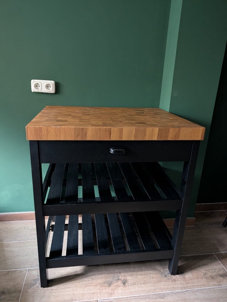 Ikea keukeneiland Vadholma zwart/eiken, Ophalen, Gebruikt, Zwart, 50 tot 100 cm