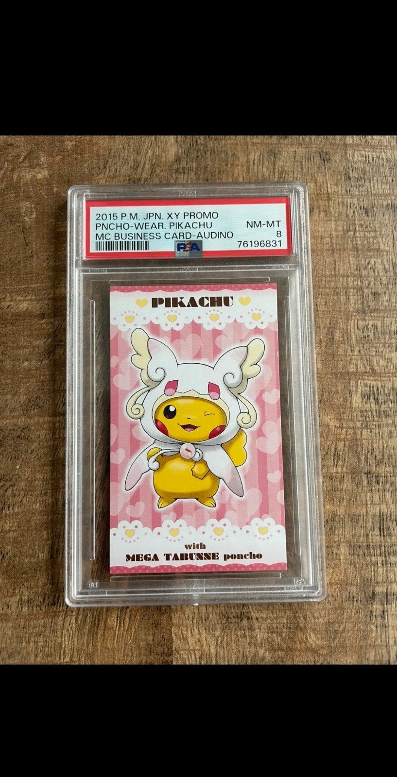Pikachu Mega Audino Poncho Business Card PSA 8 NM-MT, Ophalen of Verzenden, Zo goed als nieuw, Losse kaart