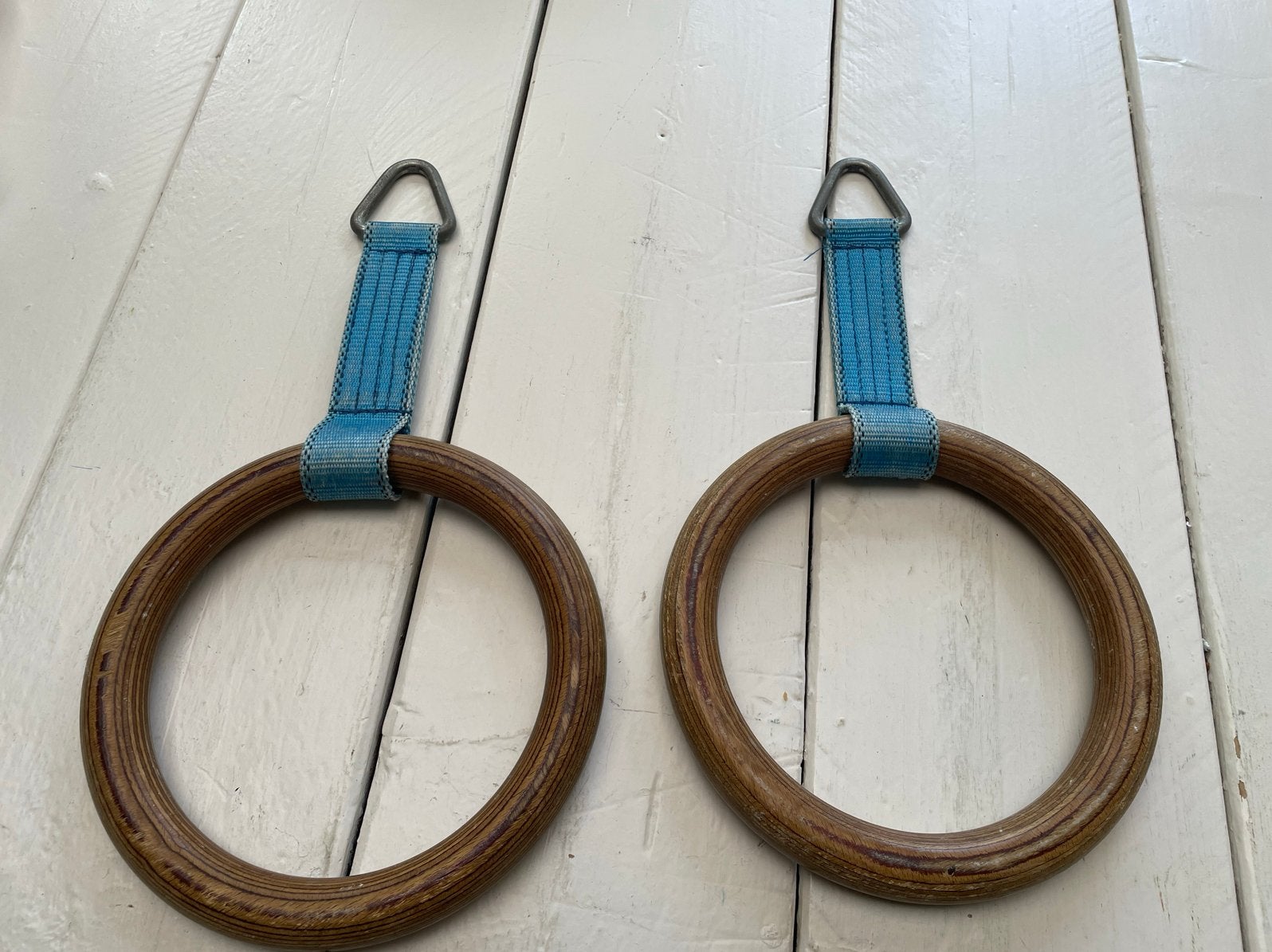 2 Houten Turnringen - Gymnastiek Ringen, Gebruikt, Bruin, Materiaal, Ophalen of Verzenden
