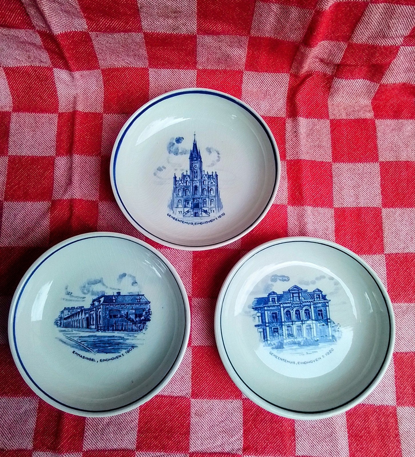 3x Vintage Eindhoven 'eindje' bordjes -, Ophalen of Verzenden