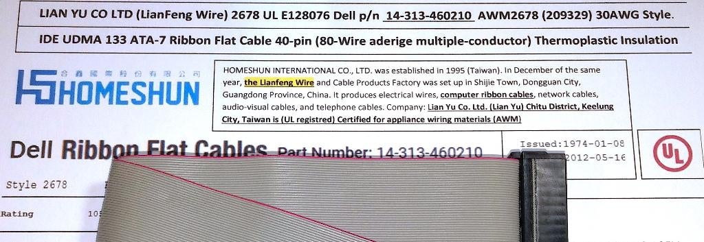 Ultra IDE kabel Dell Lian Yu 80-ader 40-pin ATA 100/133 48cm, Ophalen of Verzenden, Lian Yu Feng DELL