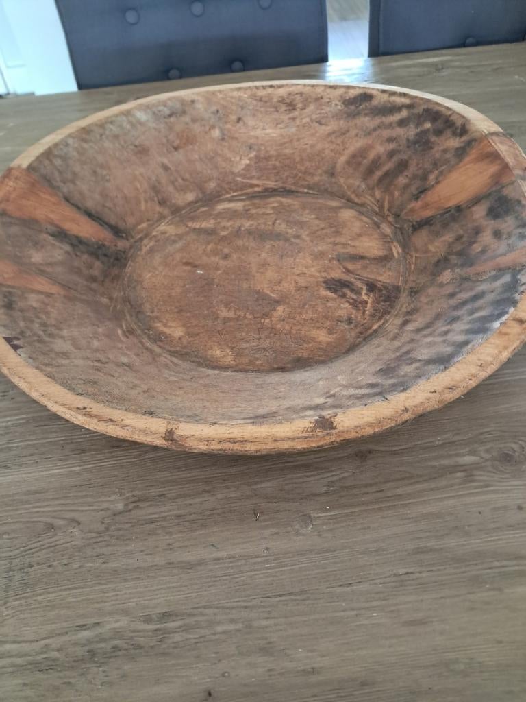 Grote Houten schaal/olijfbak, Sober Stoer Landelijk., Ophalen, Zo goed als nieuw, Rond, Hout