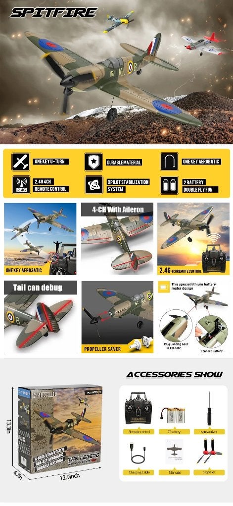Rc Spitfire Vliegtuig Stuntplane Gevechtsvliegtuig WOII RTF., Hobby en Vrije tijd, Ophalen of Verzenden, Nieuw, Elektro, RTF (Ready to Fly)