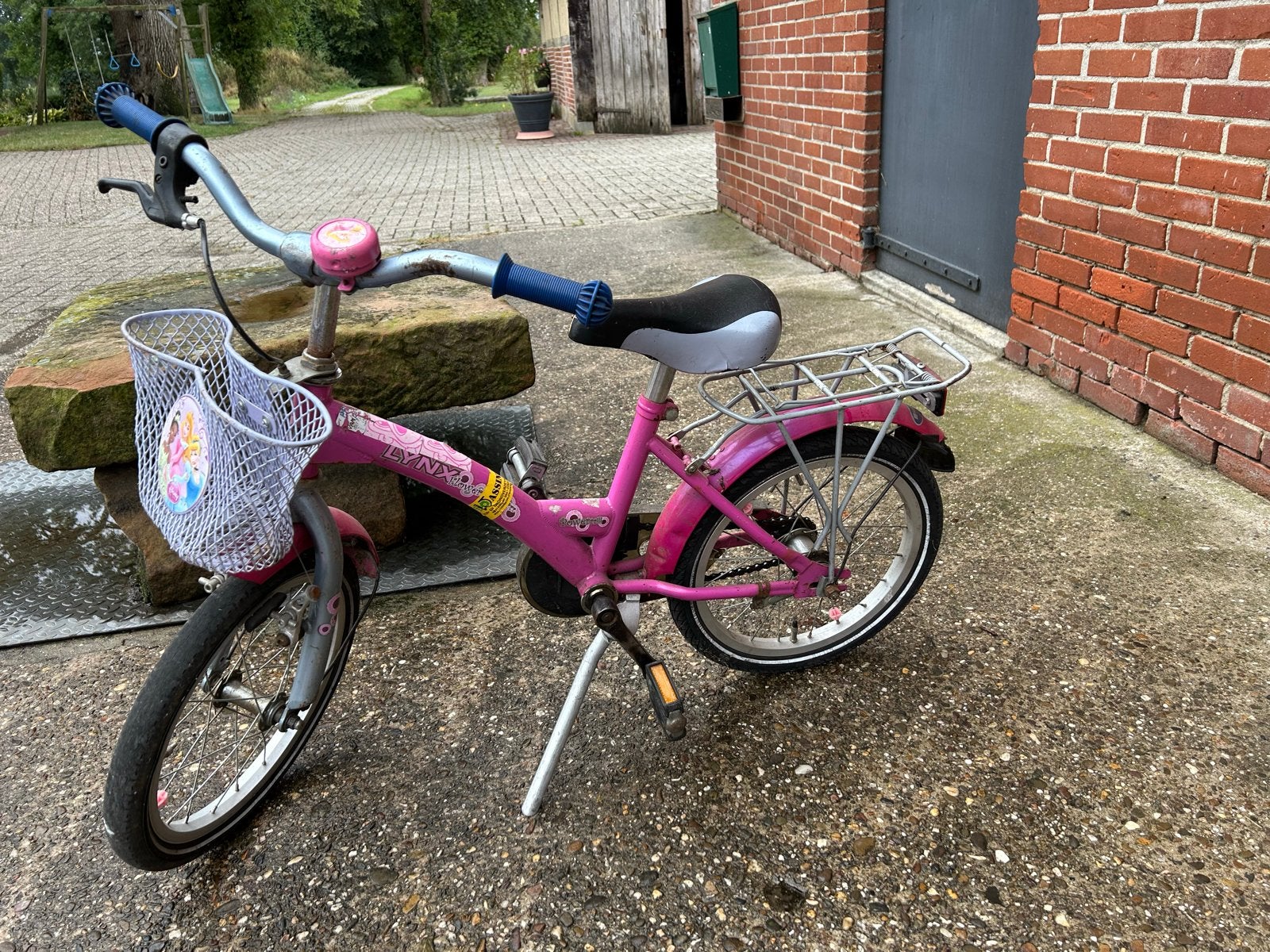 Roze kinderfiets Lynx met mandje en bagagedrager, Ophalen, Gebruikt, Terugtraprem, 16 tot 20 inch