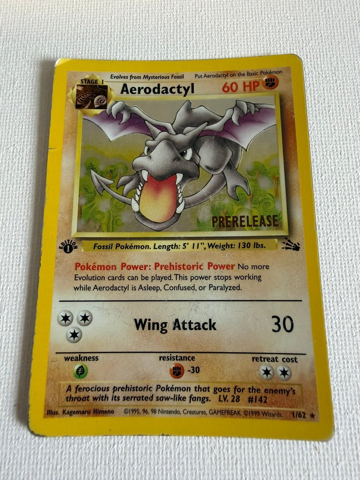 Aerodactyl HOLO 1st edition PRERELEASE, Ophalen of Verzenden, Zo goed als nieuw, Losse kaart