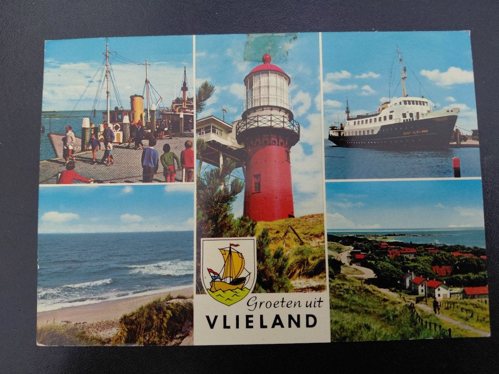 Vlieland, 5 luik met Vuurtoren. gelopen, 1971., Verzenden, 1960 tot 1980, Gelopen, Waddeneilanden