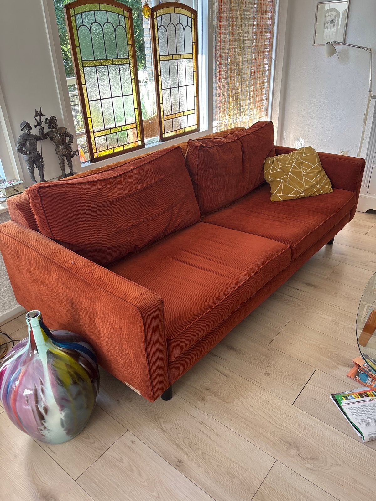 Oranje bank 2.10m - Gratis af te halen in Oosterhout, Huis en Inrichting, Ophalen, Gebruikt, Driepersoons, 75 tot 100 cm