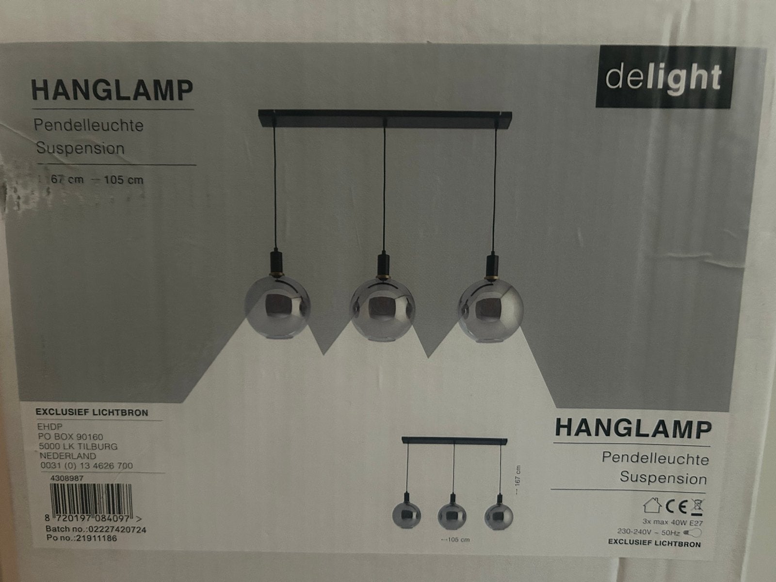 Delight Hanglamp met 3 E27 fittingen - Chroom/Zwart, Ophalen, Zo goed als nieuw