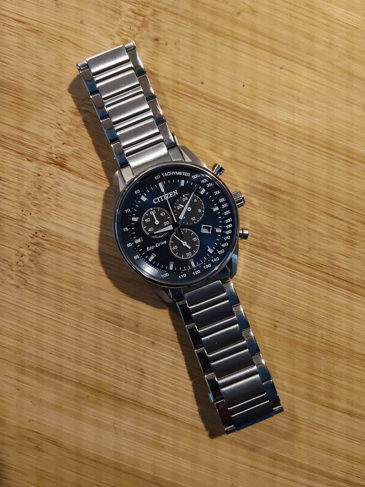 Citizen Eco-Drive Chronograph AT2390-82L, Staal, Staal, Ophalen of Verzenden, Zo goed als nieuw
