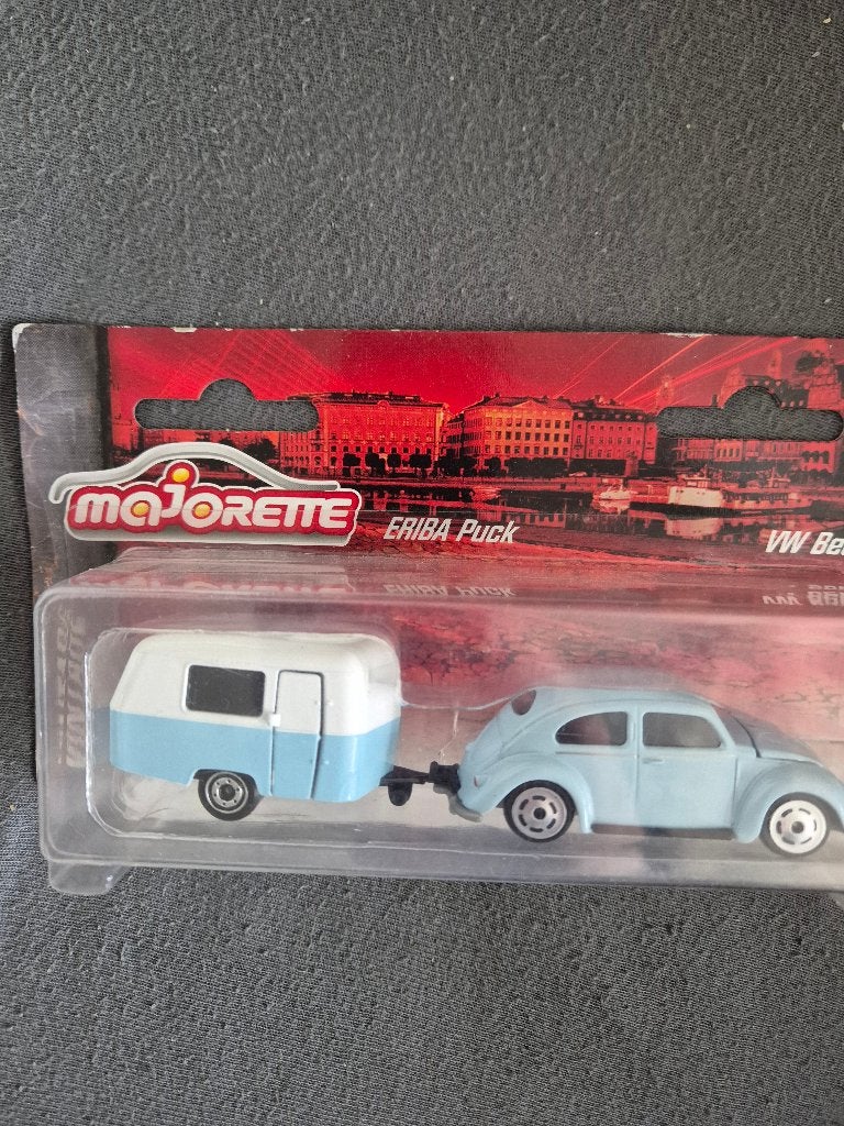 Majorette Volkswagen Beetle Vintage with Eriba Puck blauw, Ophalen of Verzenden, Zo goed als nieuw, Auto