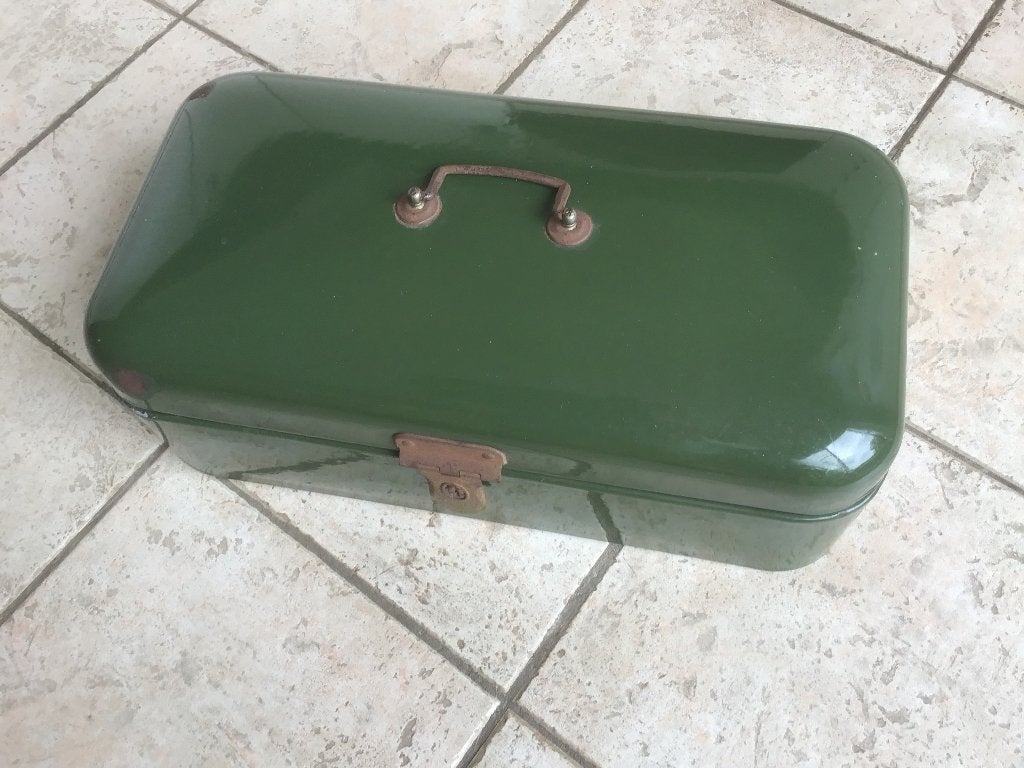 Brocante vintage emaille broodtrommel groen, Ophalen of Verzenden