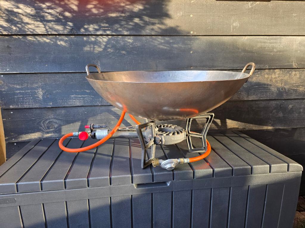 Grote Wokpan met Brander - Diameter 60 cm, Ophalen, Gebruikt, Overige materialen, Wok