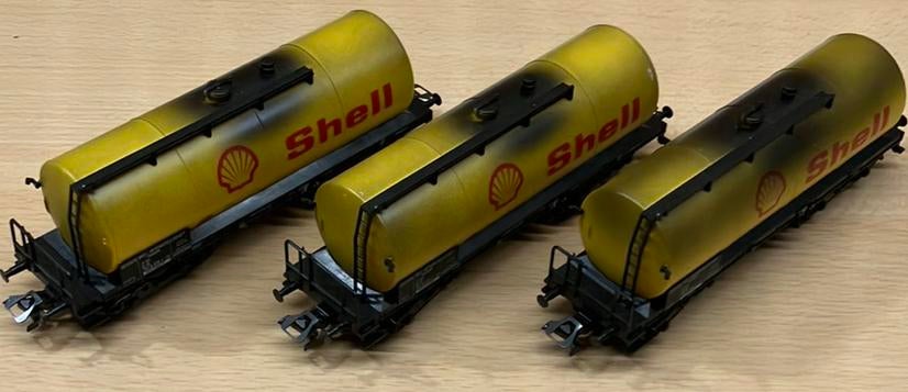Trix 23809 set 3 vervuilde DB Shell ketelwagons met AC assen, Hobby en Vrije tijd, Modeltreinen | H0, Wisselstroom, Trix, Ophalen of Verzenden