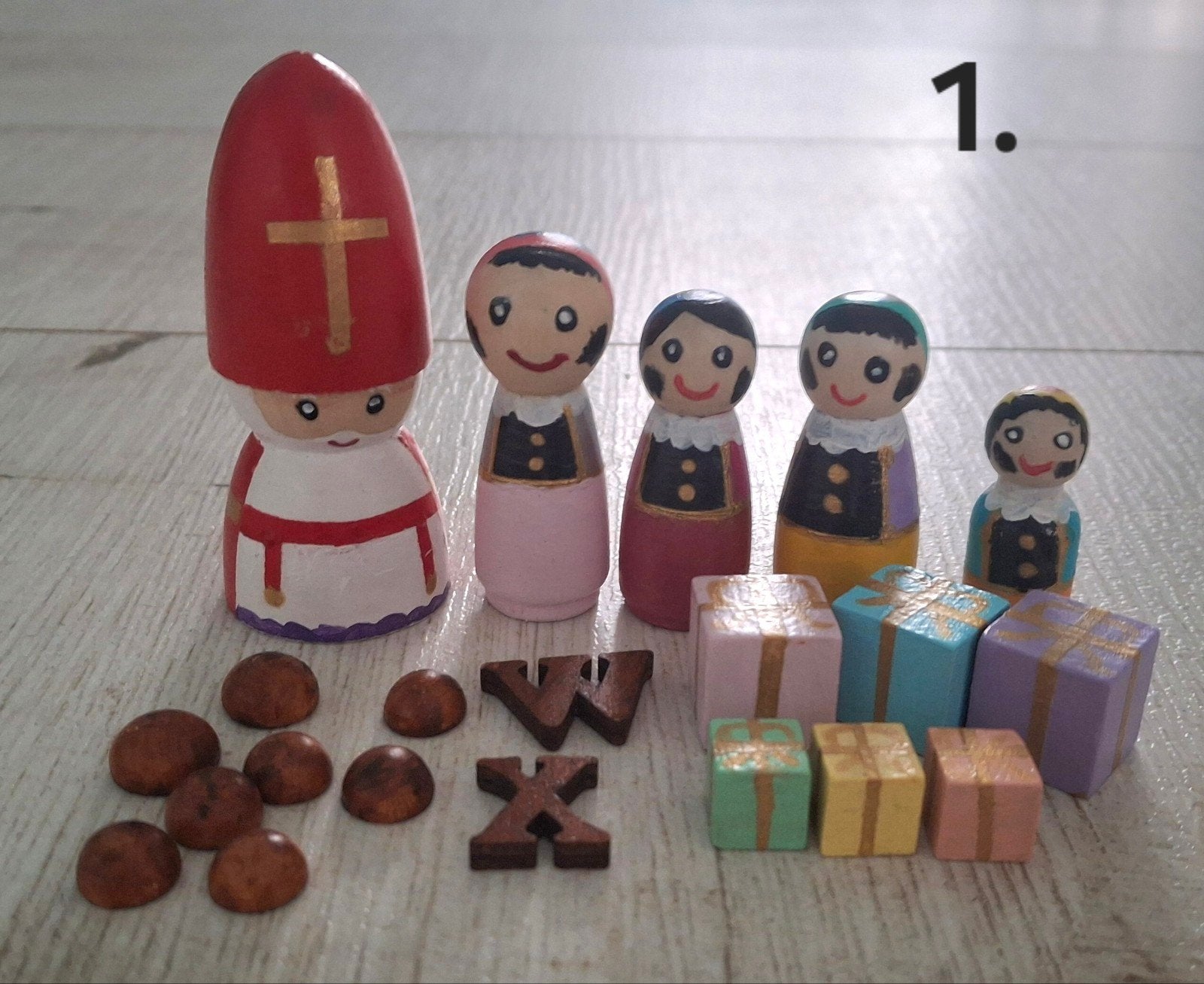 Houten pegdolls Sint met pietjes en accessoires, Ophalen of Verzenden, Nieuw