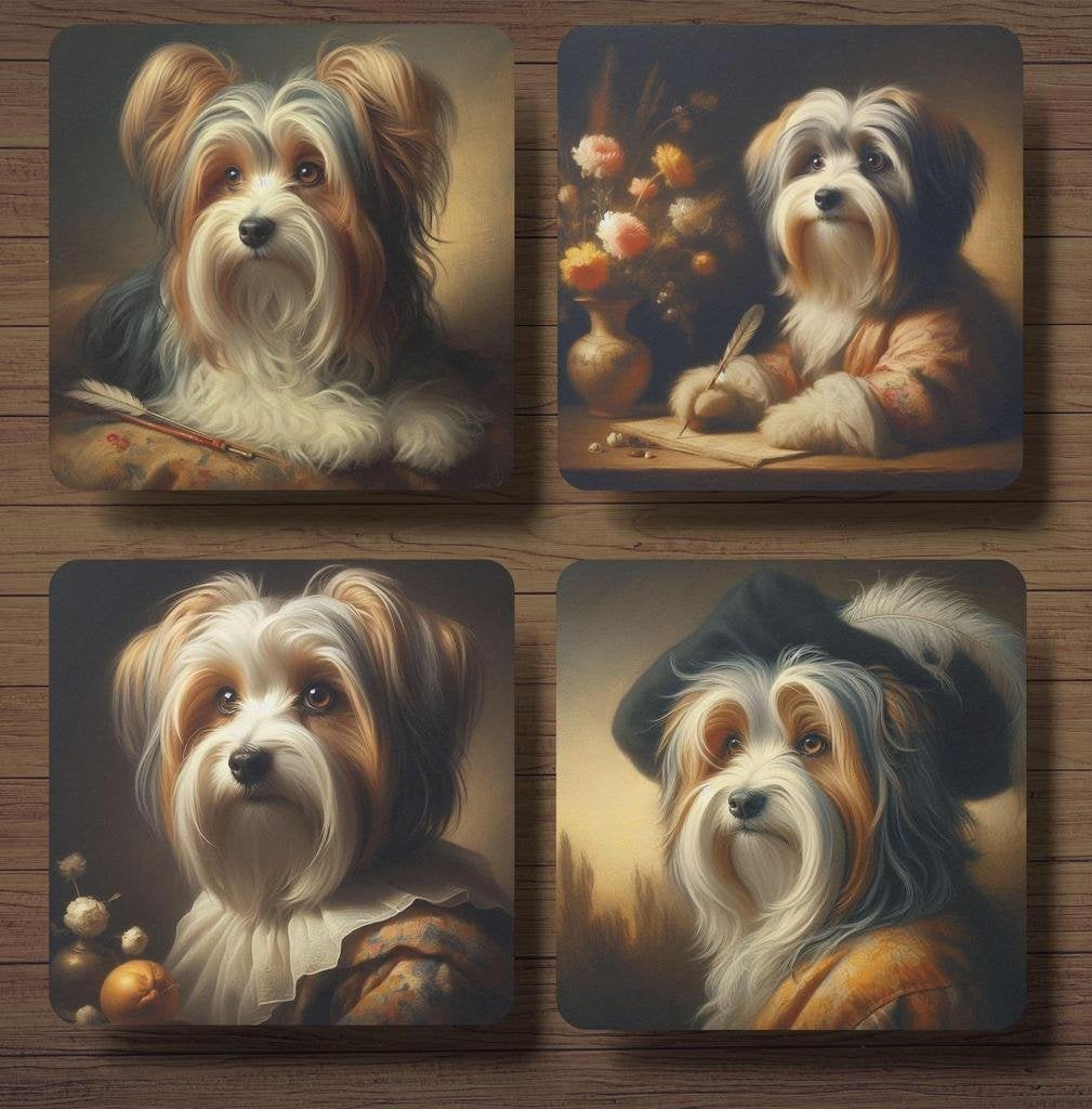 Biewer Terrier Rembrandt stijl onderzetters met houder, Ophalen of Verzenden, Nieuw