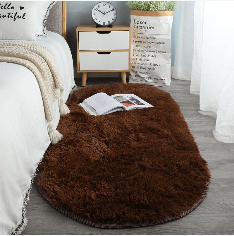 Donker Bruin Ovaal Hoogpolig Vloerkleed / Kleed Tapijt Mat, Bruin, Verzenden, Ovaal, Nieuw