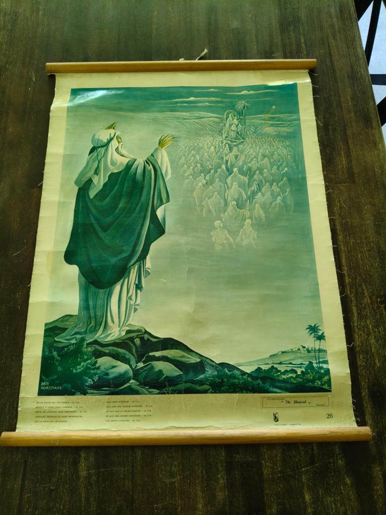 Vintage religieuze schoolplaat Jesaja's profetie, Ophalen of Verzenden