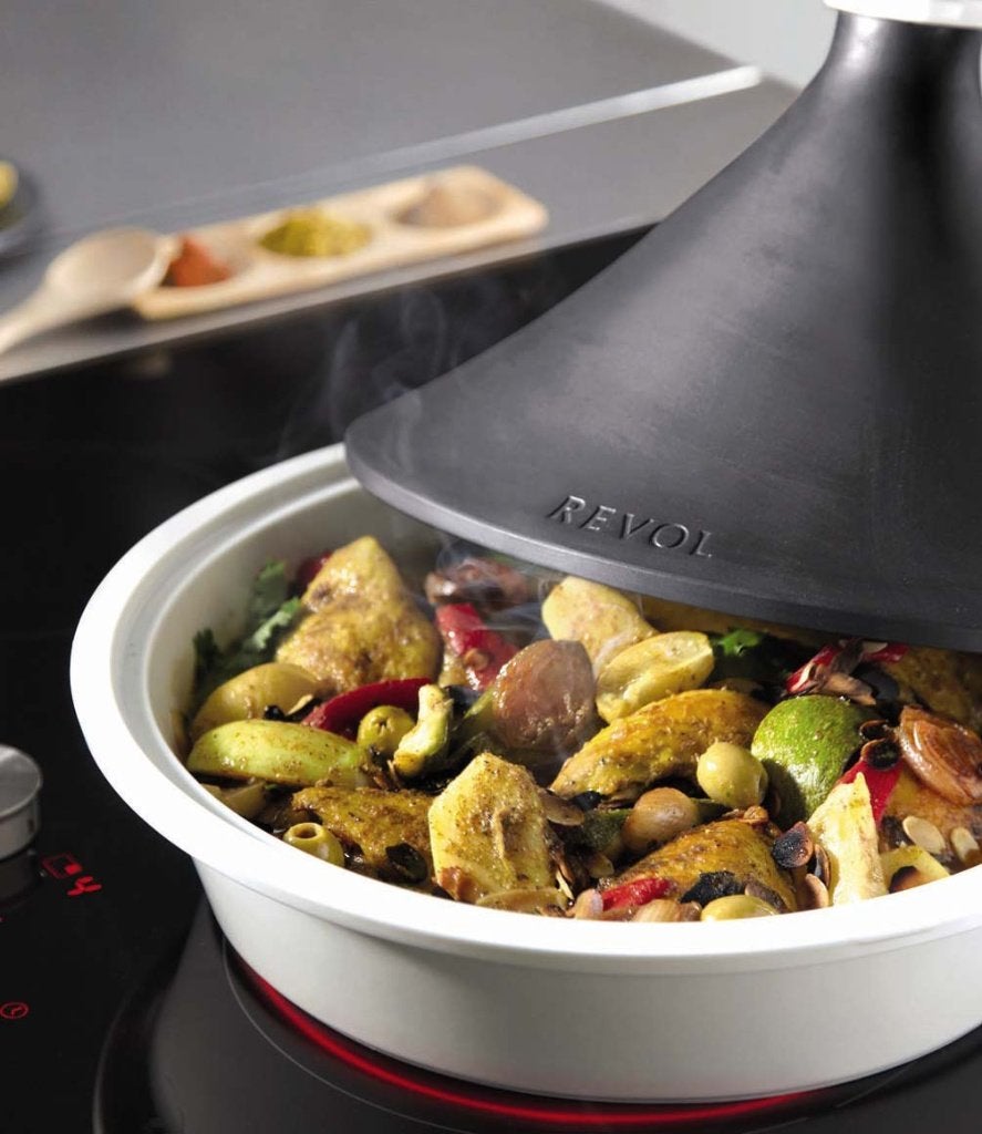 Nieuw | Revolution Tajine 32 cm zwart-wit matte uitvoering, Met handvatten, Tajine, Nieuw, Ophalen of Verzenden