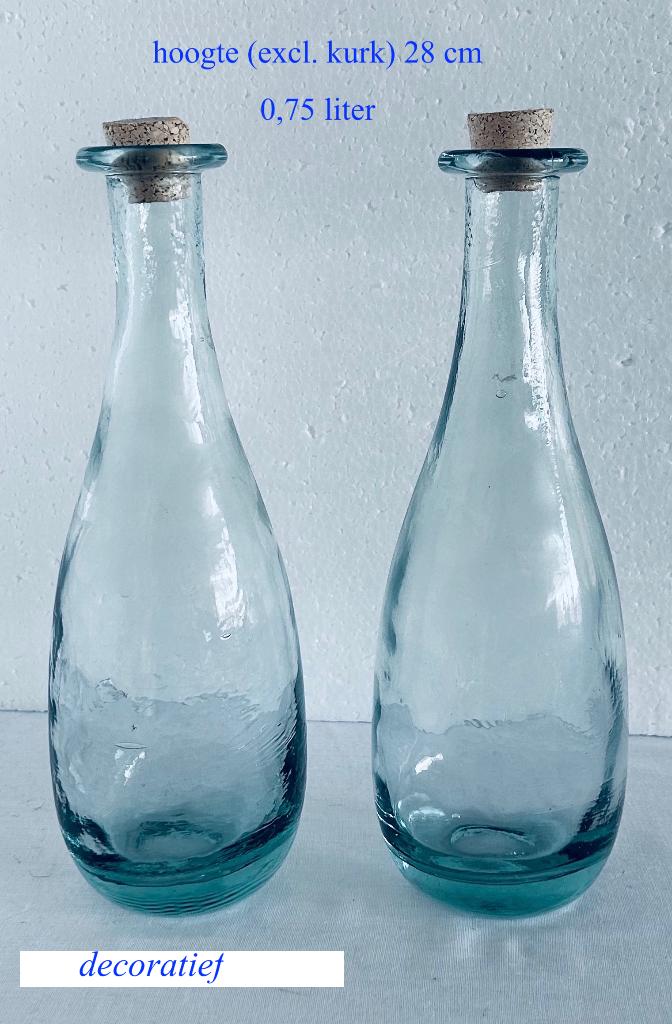 2x Fles met Kurk Groen Glas vintage, Antiek en Kunst, Ophalen