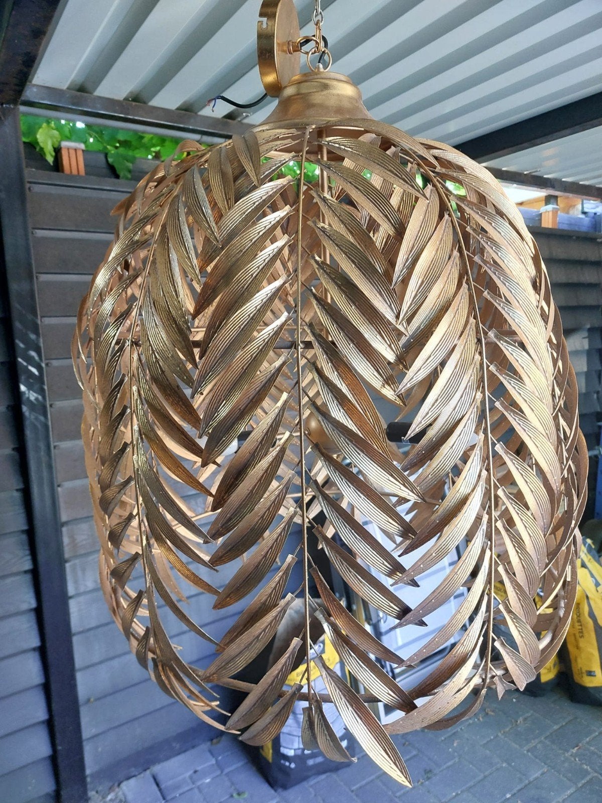 Ptmd mea ronde palm hamglamp, Ophalen, Tropisch, Modern, Glamour, E27 (groot), Zo goed als nieuw