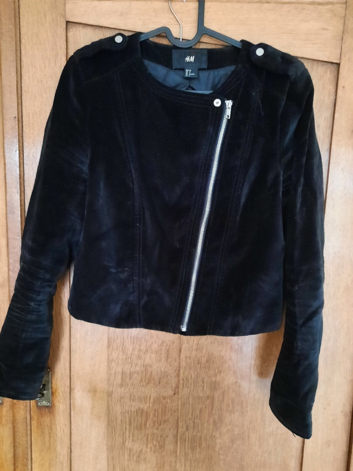 Zwart fluwelen bikerjack van H&M mt s, H&M, Zwart, Ophalen of Verzenden, Zo goed als nieuw