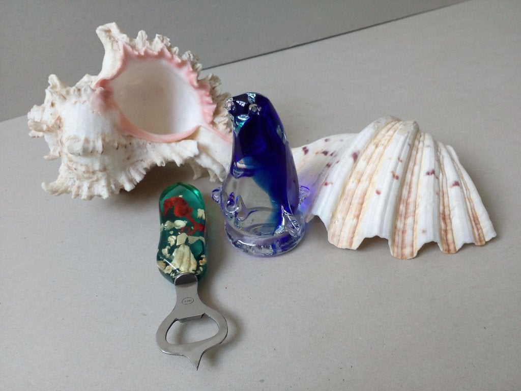 Pinguïn glas/schelpen/Flesopener zeepaardje.Pr/p.st vanaf, Ophalen of Verzenden