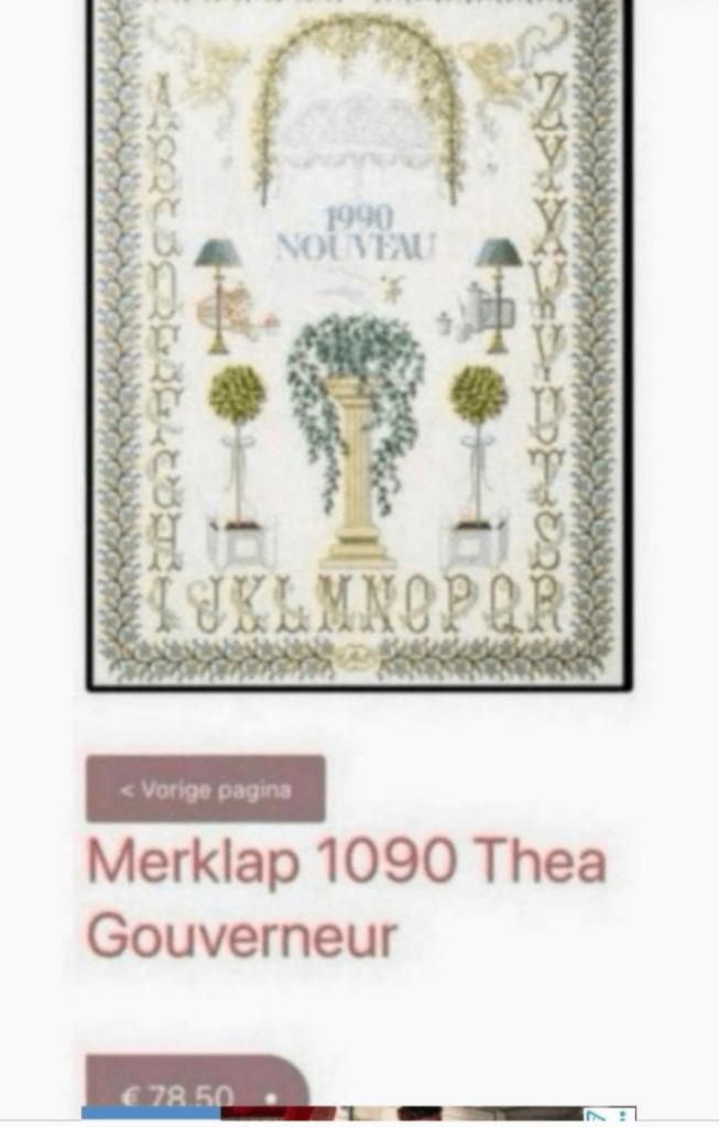BORDUURPAKKET THEA GOUVERNEUR MERKLAP 1990 NOUVEAU, Hobby en Vrije tijd, Borduren en Borduurmachines, Verzenden, Nieuw, Handborduren