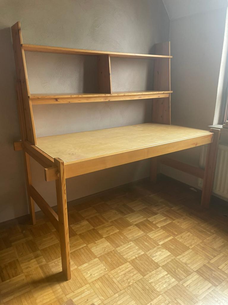 Massief houten grenen bureau vintage stevig, Huis en Inrichting, Bureaus, Ophalen, 76 cm, Vintage, Zo goed als nieuw