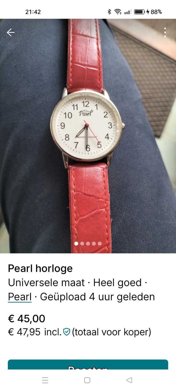 Pearl horloge met rode band, niet getest, Ophalen of Verzenden