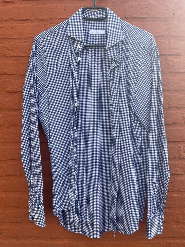 Dutch Dandies Heren Overhemd Mini Ruit Blauw/Wit Maat 40 M, Blauw, Dutch Dandies, Gedragen, Halswijdte 39/40 (M)