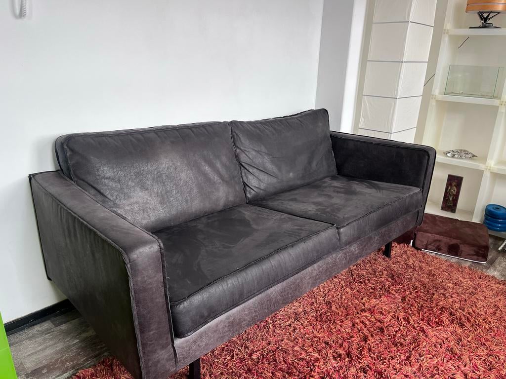 Industriele Rodeo 2,5-zits bank zwart/antraciet suede leer, Ophalen, Gebruikt, 150 tot 200 cm, Driepersoons