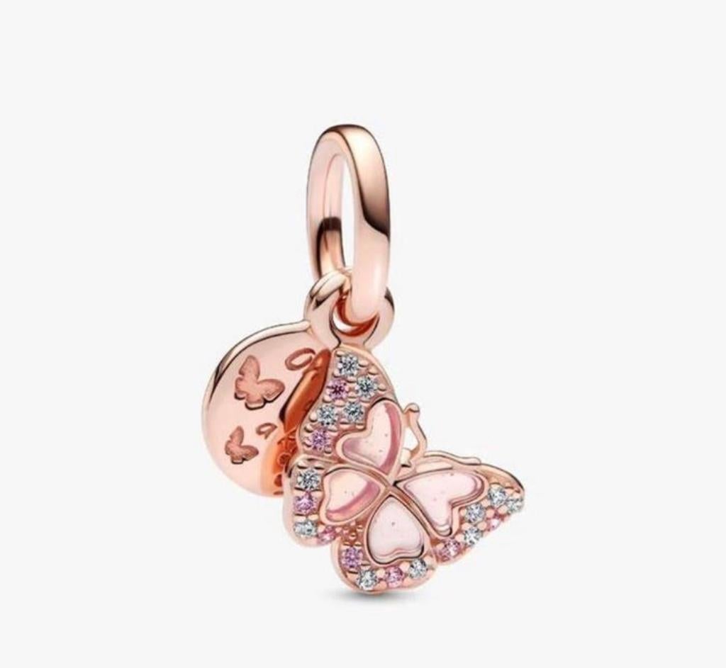 Pandora bedel rose goud vlinder, Verzenden, Zo goed als nieuw, Goud, Pandora