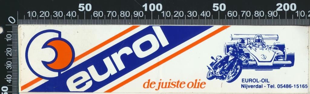 Sticker: Eurol Oil - De juiste olie - Nijverdal, Verzamelen, Stickers, Ophalen of Verzenden, Zo goed als nieuw, Auto of Motor