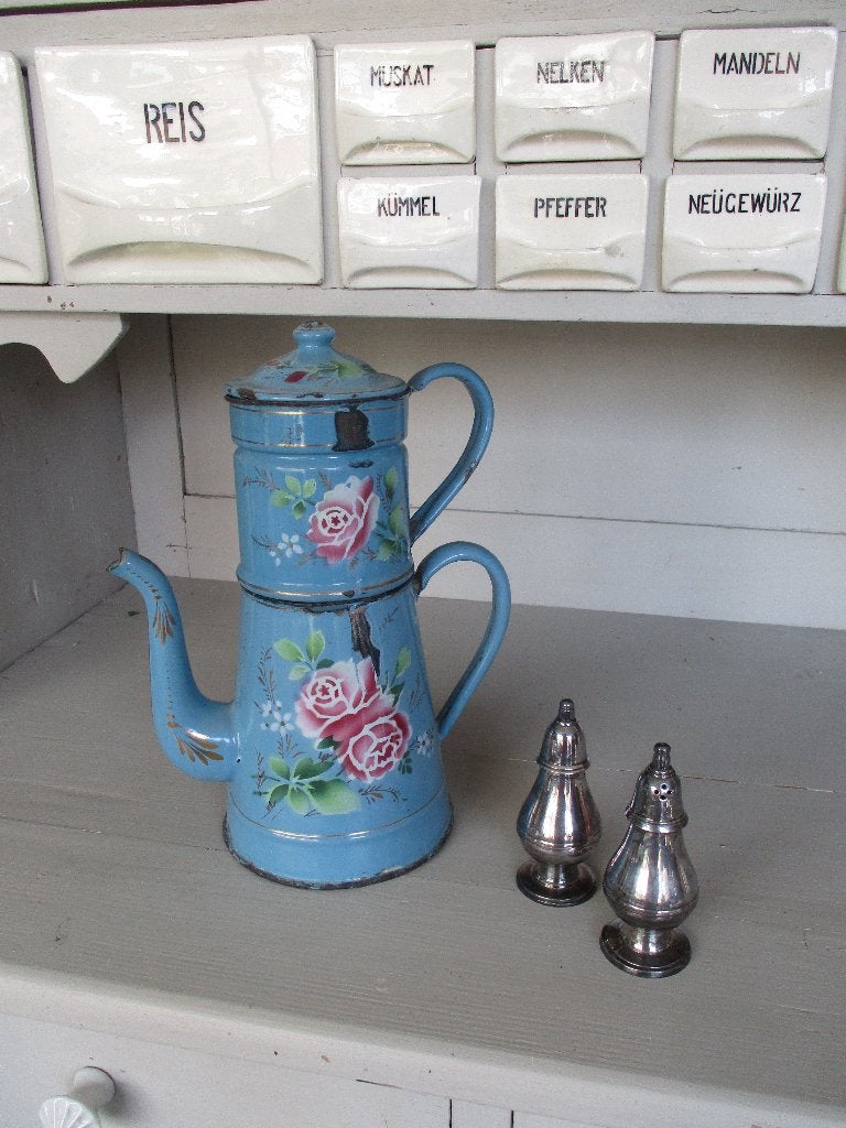 brocante emaille vintage koffiepot in Frans blauwe kleur, Ophalen of Verzenden