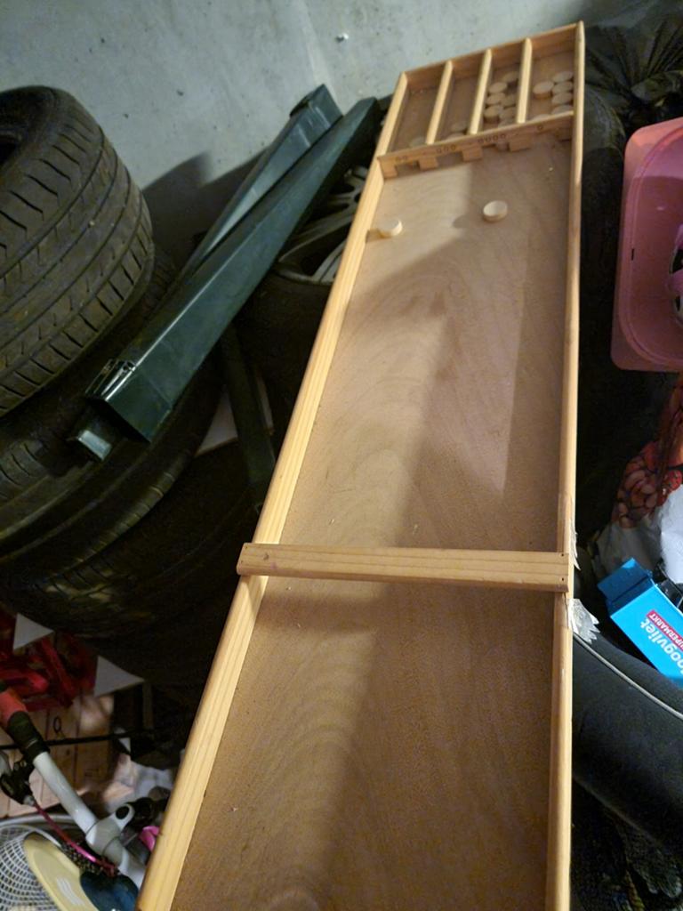 Vintage Houten Sjoelbak met Schijven, Hobby en Vrije tijd, Gezelschapsspellen | Bordspellen, Een of twee spelers, Ophalen of Verzenden