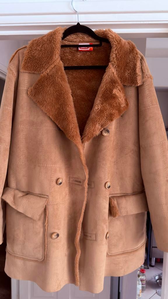Warme suède look Oxbouw jas met teddy voering, Ophalen of Verzenden, Zo goed als nieuw, Bruin