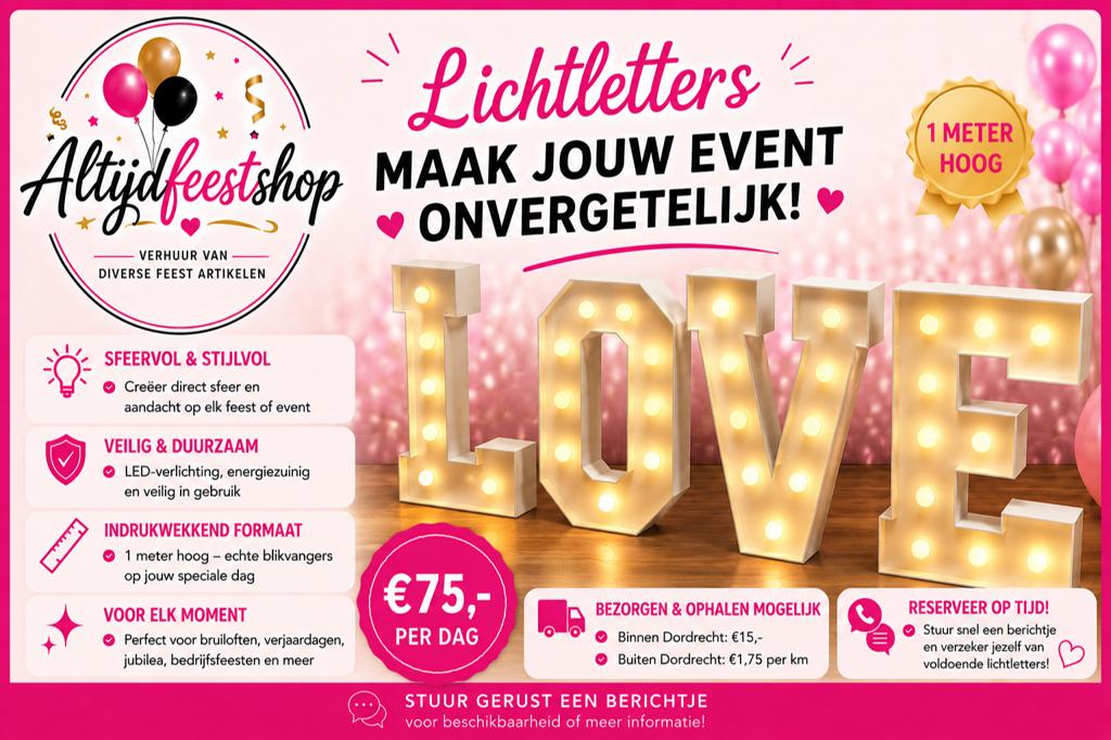 Te huur lichtletters LOVE blikvanger!, Ophalen, Nieuw, Geboorte of Huwelijk