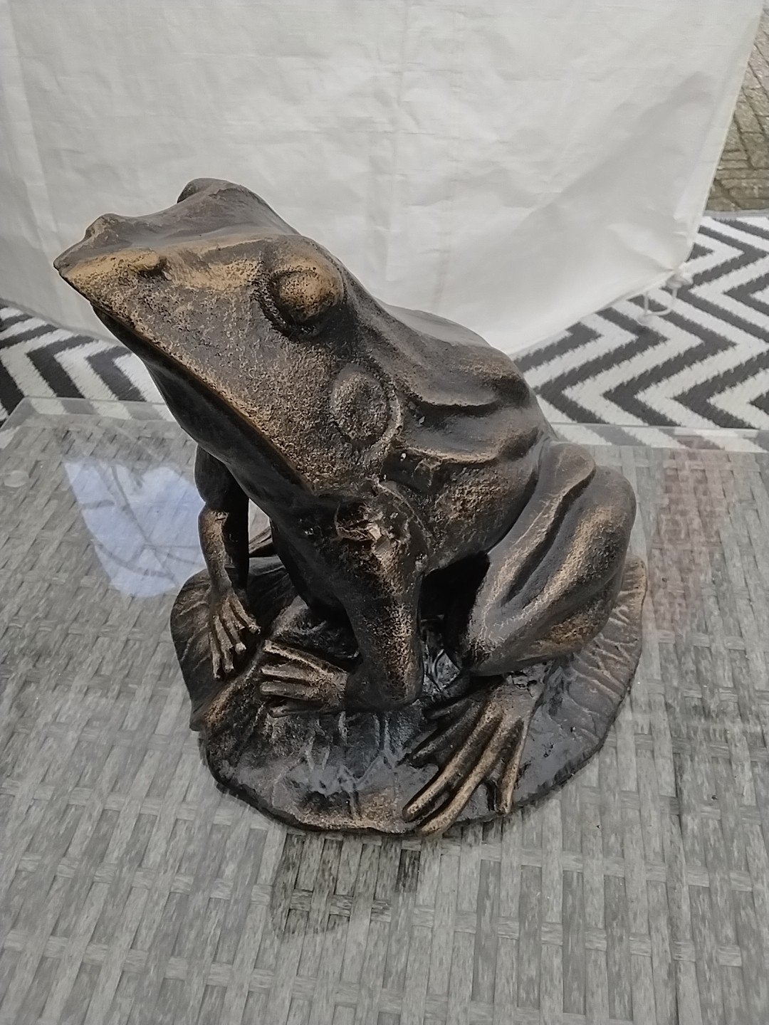 Decoratieve Kikker Beeld - Bronskleurig, Tuin en Terras, Tuinbeelden, Ophalen of Verzenden, Zo goed als nieuw, Overige materialen