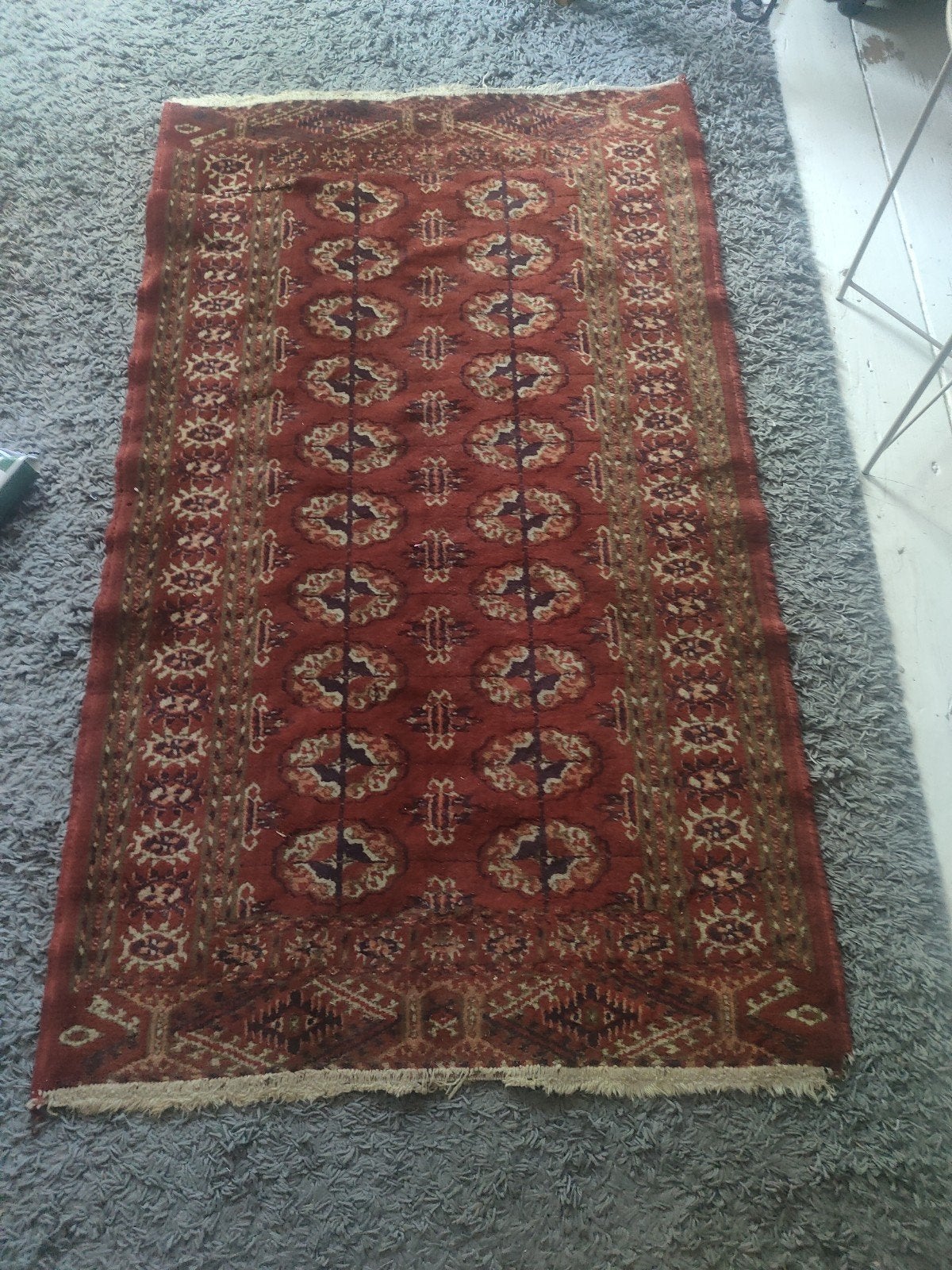 Rood Oosters Tapijt met Gedetailleerd Patroon, Gebruikt, Bruin, Rechthoekig, 50 tot 100 cm