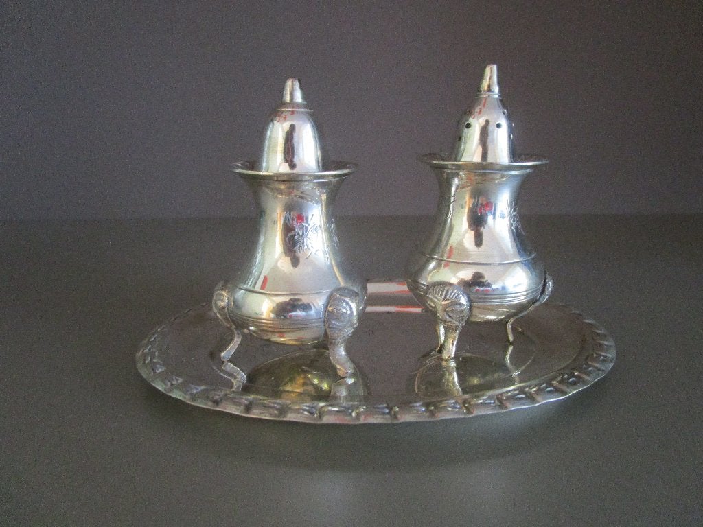 E.P.N.S.peper & zout stel met schaaltje verzilverd, Antiek en Kunst, Ophalen of Verzenden