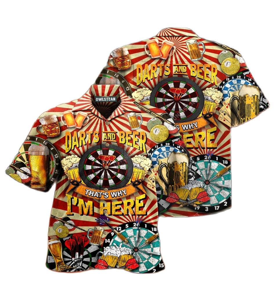 Darts en bier overhemd heren mannen dart shirt hawaii zomer, Kleding | Heren, Verzenden, Nieuw, Overige halswijdtes