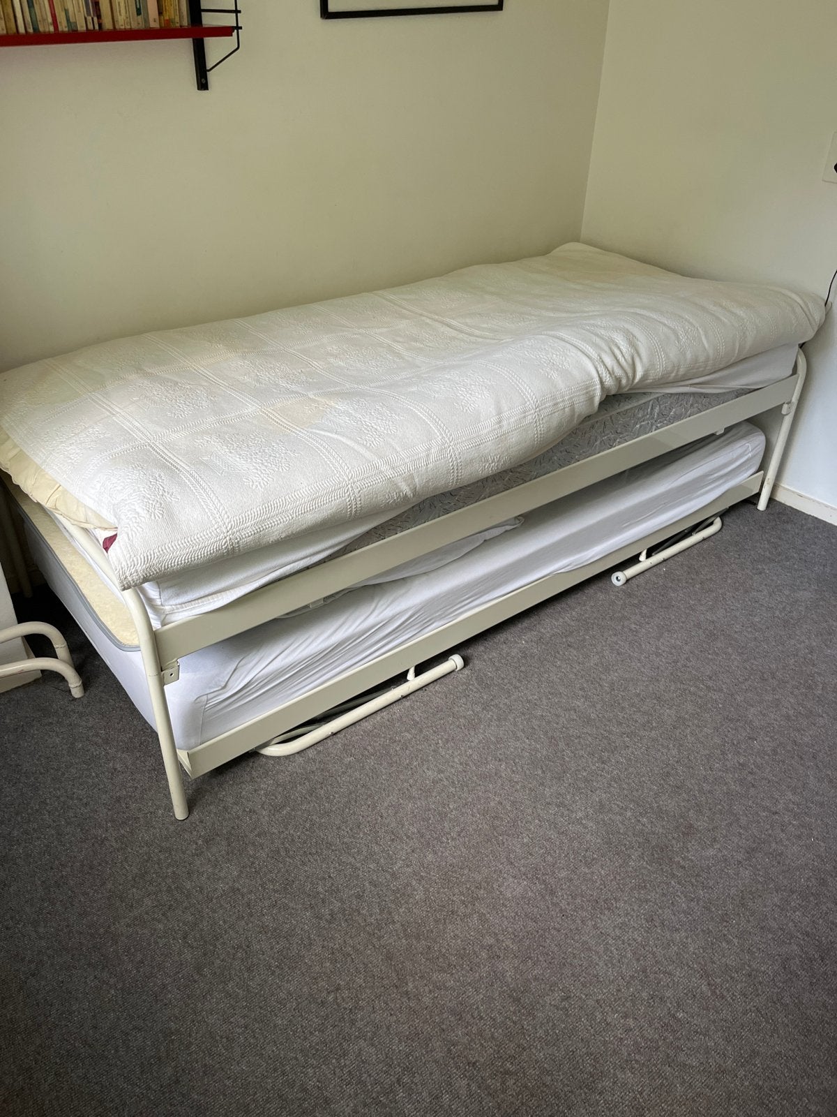 Uitschuifbaar bedden met twee matrassen, Ophalen, 90 cm, Eenpersoons, Wit